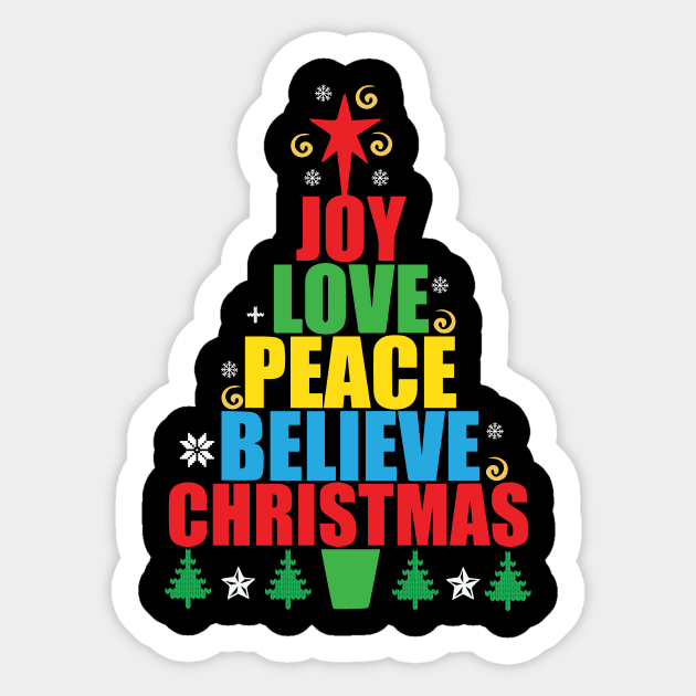 Funny Christmas Joy Love Peace Believe Christmas Sticker by jodotodesign